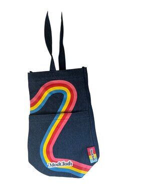 New ModCloth Denim Tote Bag With Rainbow Design & Bunny Ear Handles